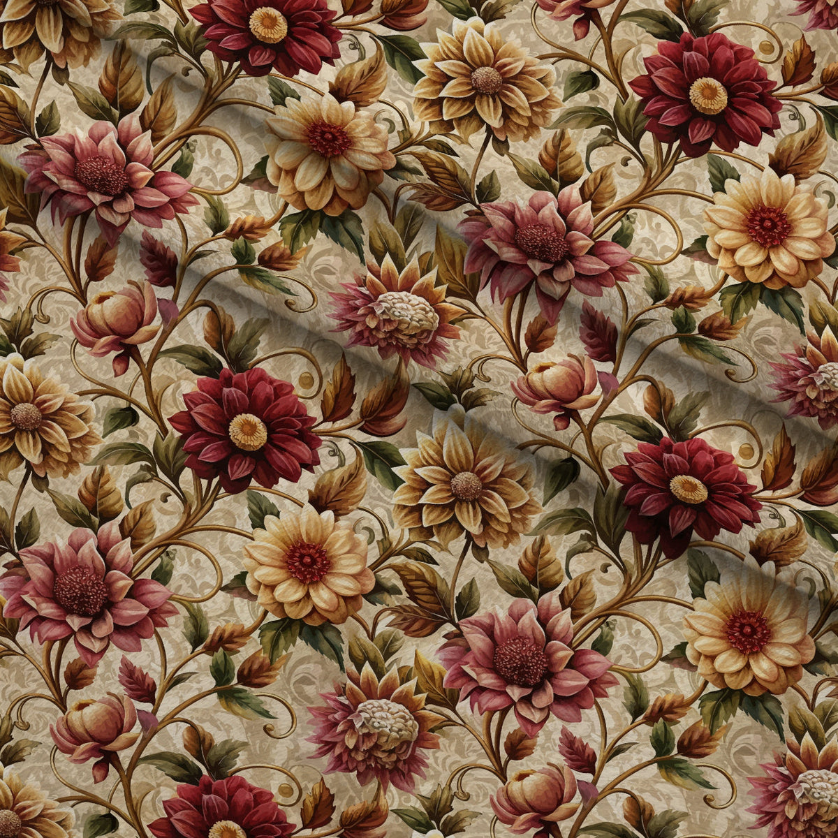 Rococo Blooms Pattern 21 Fleece Fabric — fleece fabric folded close-up preview (mv-fleece-v1:lying)