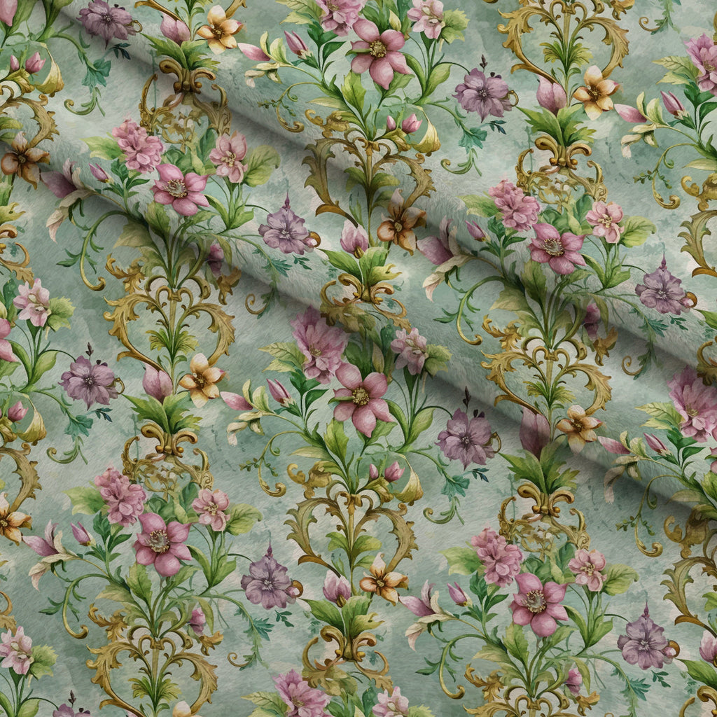 Rococo Blooms Pattern 215 Fleece Fabric — fleece fabric folded close-up preview (mv-fleece-v1:lying)