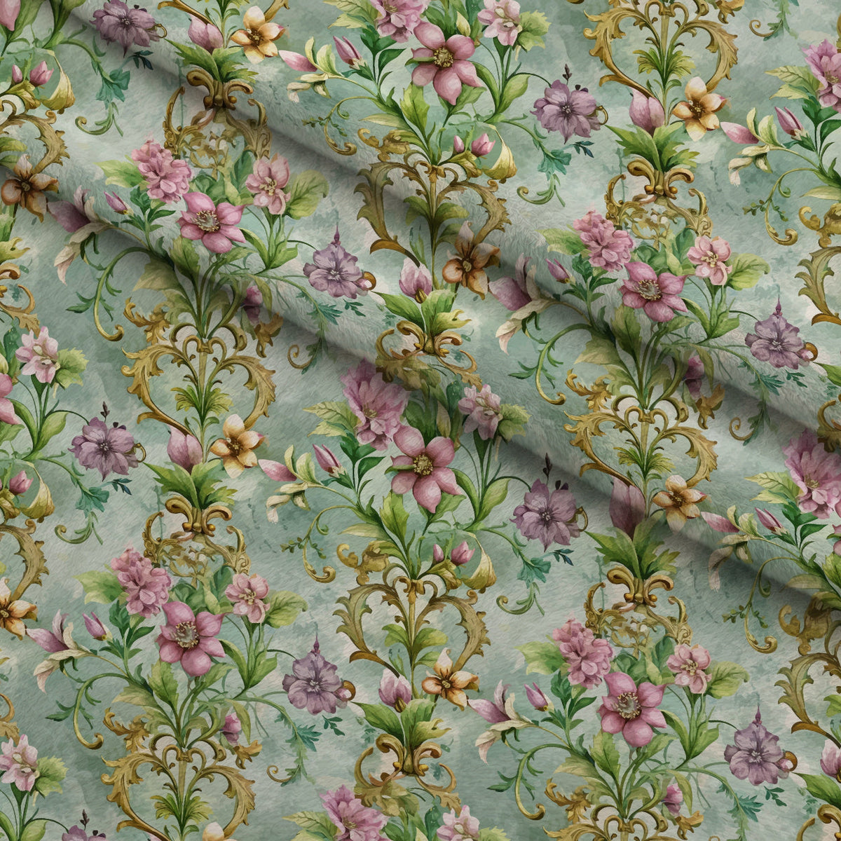 Rococo Blooms Pattern 215 Fleece Fabric — fleece fabric folded close-up preview (mv-fleece-v1:lying)