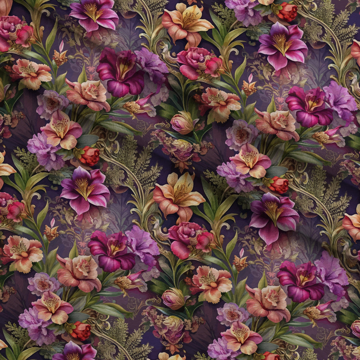 Rococo Blooms Pattern 29 Fleece Fabric — fleece fabric folded close-up preview (mv-fleece-v1:lying)