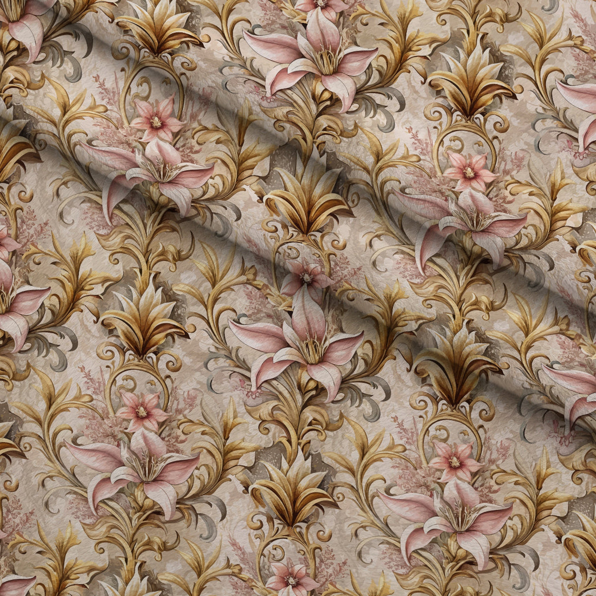 Rococo Blooms Pattern 33 Fleece Fabric — fleece fabric folded close-up preview (mv-fleece-v1:lying)