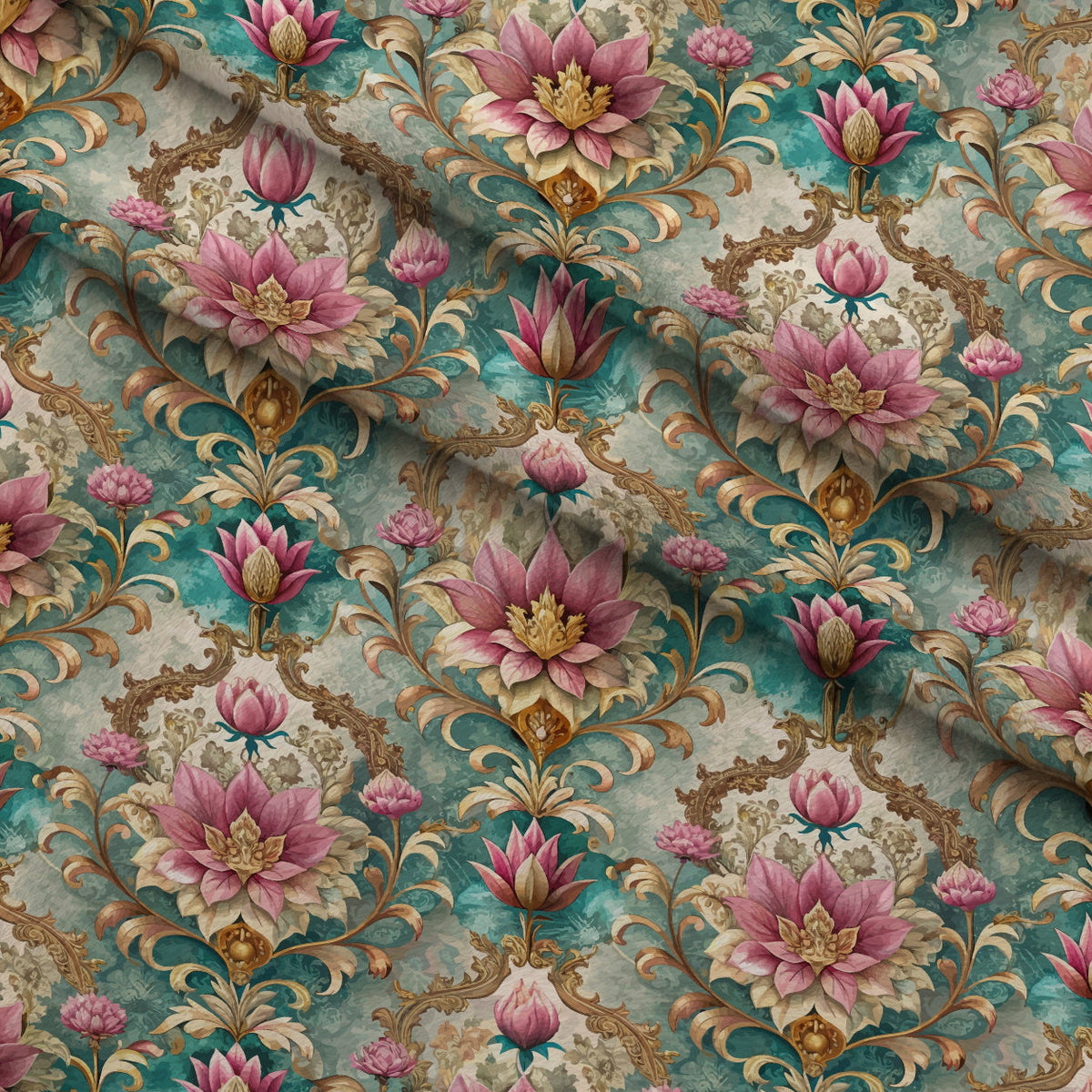 Rococo Blooms Pattern 77 Fleece Fabric — fleece fabric folded close-up preview (mv-fleece-v1:lying)