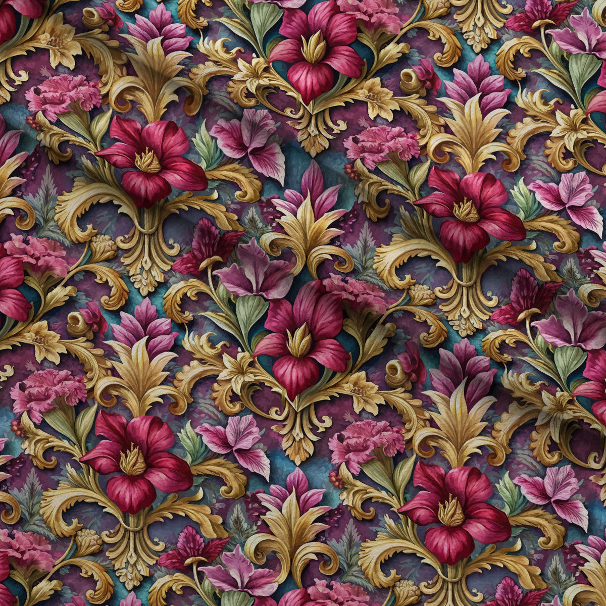 Rococo Blooms Pattern 84 Fleece Fabric — fleece fabric folded close-up preview (mv-fleece-v1:lying)