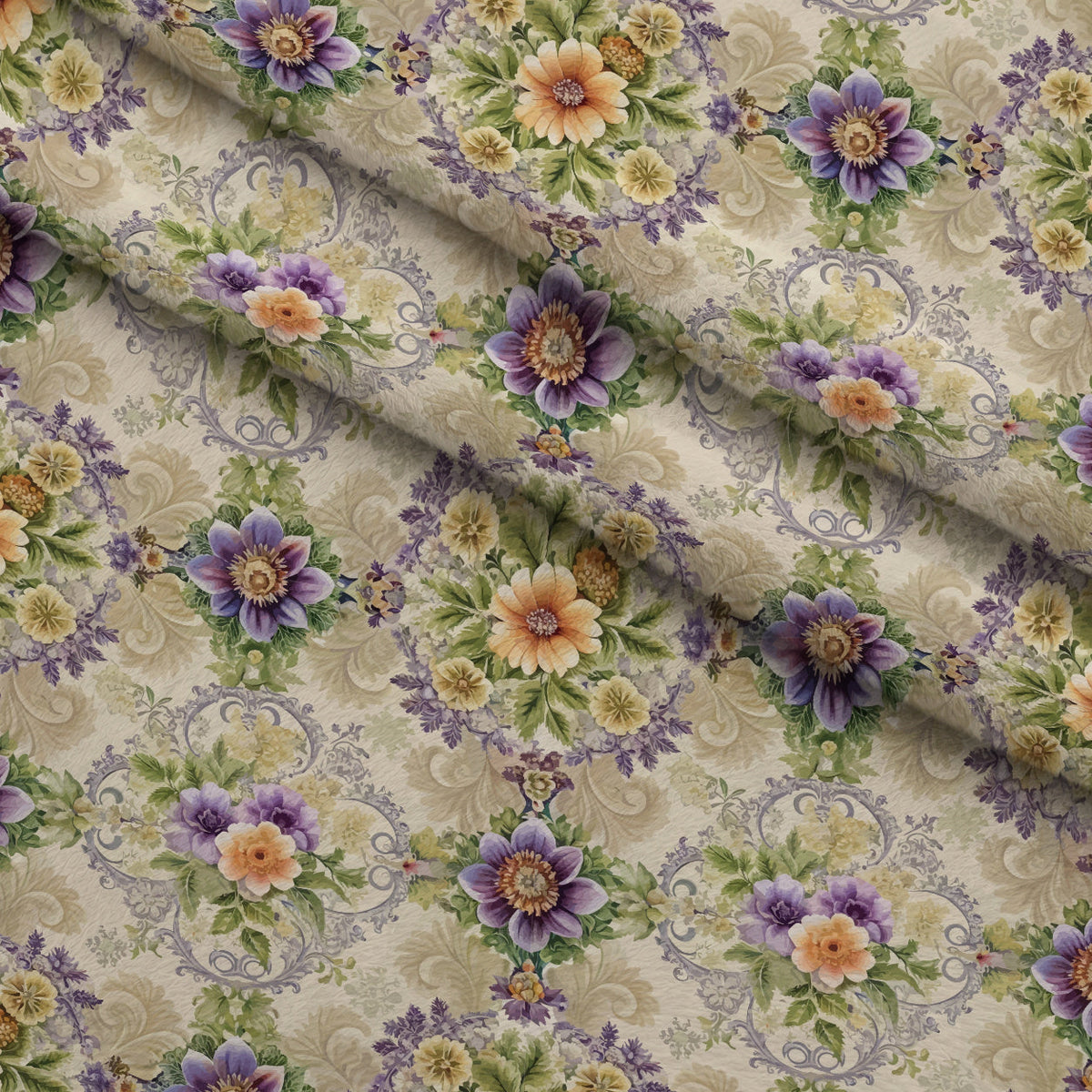 Rococo Blooms Pattern 92 Fleece Fabric — fleece fabric folded close-up preview (mv-fleece-v1:lying)