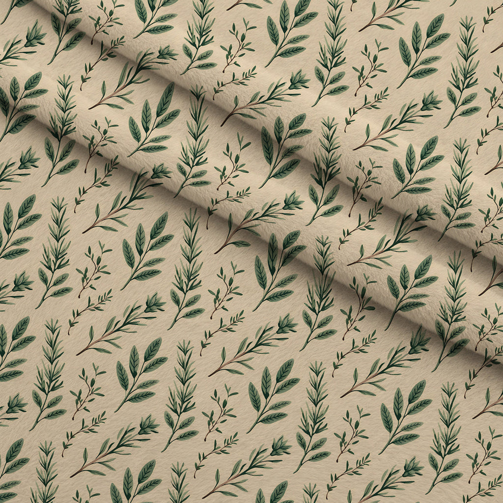 Rosemary Wreaths Pattern 1 Fleece Fabric — fleece fabric folded close-up preview (mv-fleece-v1:lying)
