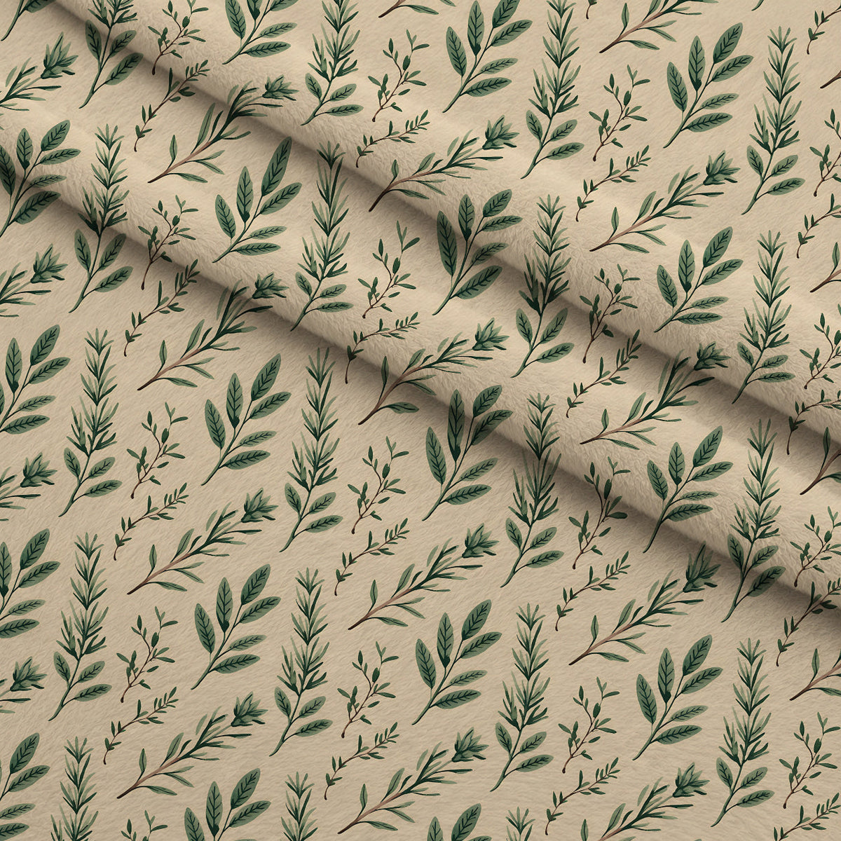 Rosemary Wreaths Pattern 1 Fleece Fabric — fleece fabric folded close-up preview (mv-fleece-v1:lying)