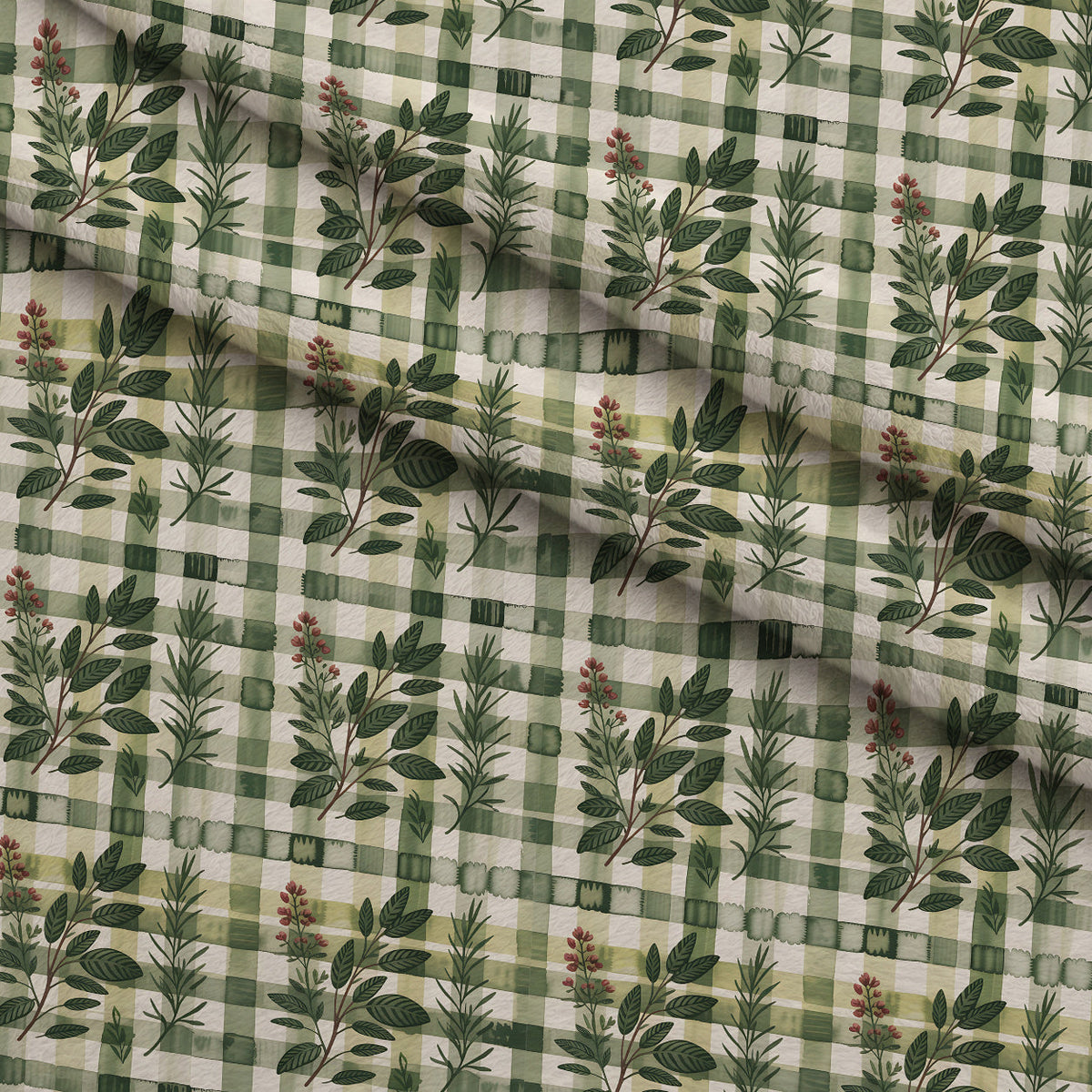Rosemary Wreaths Pattern 12 Fleece Fabric — fleece fabric folded close-up preview (mv-fleece-v1:lying)