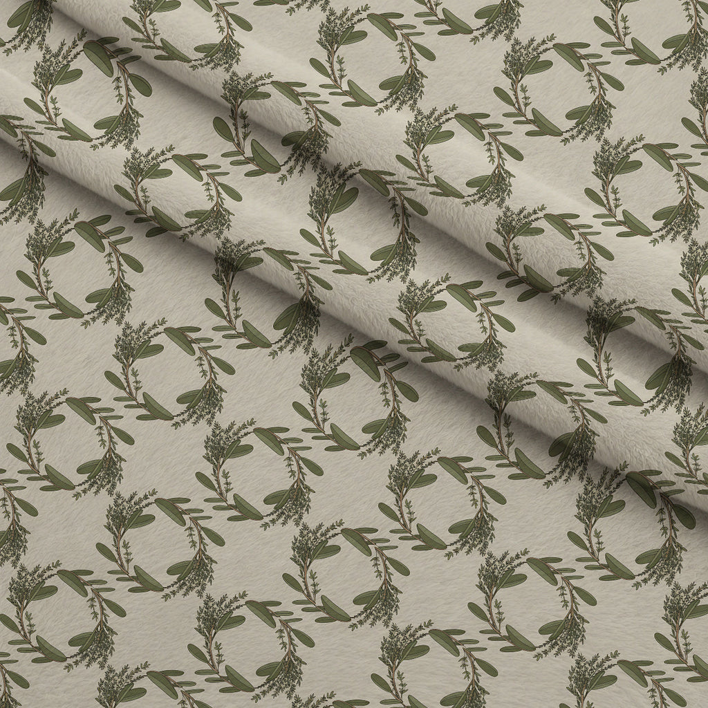 Rosemary Wreaths Pattern 19 Fleece Fabric — fleece fabric folded close-up preview (mv-fleece-v1:lying)