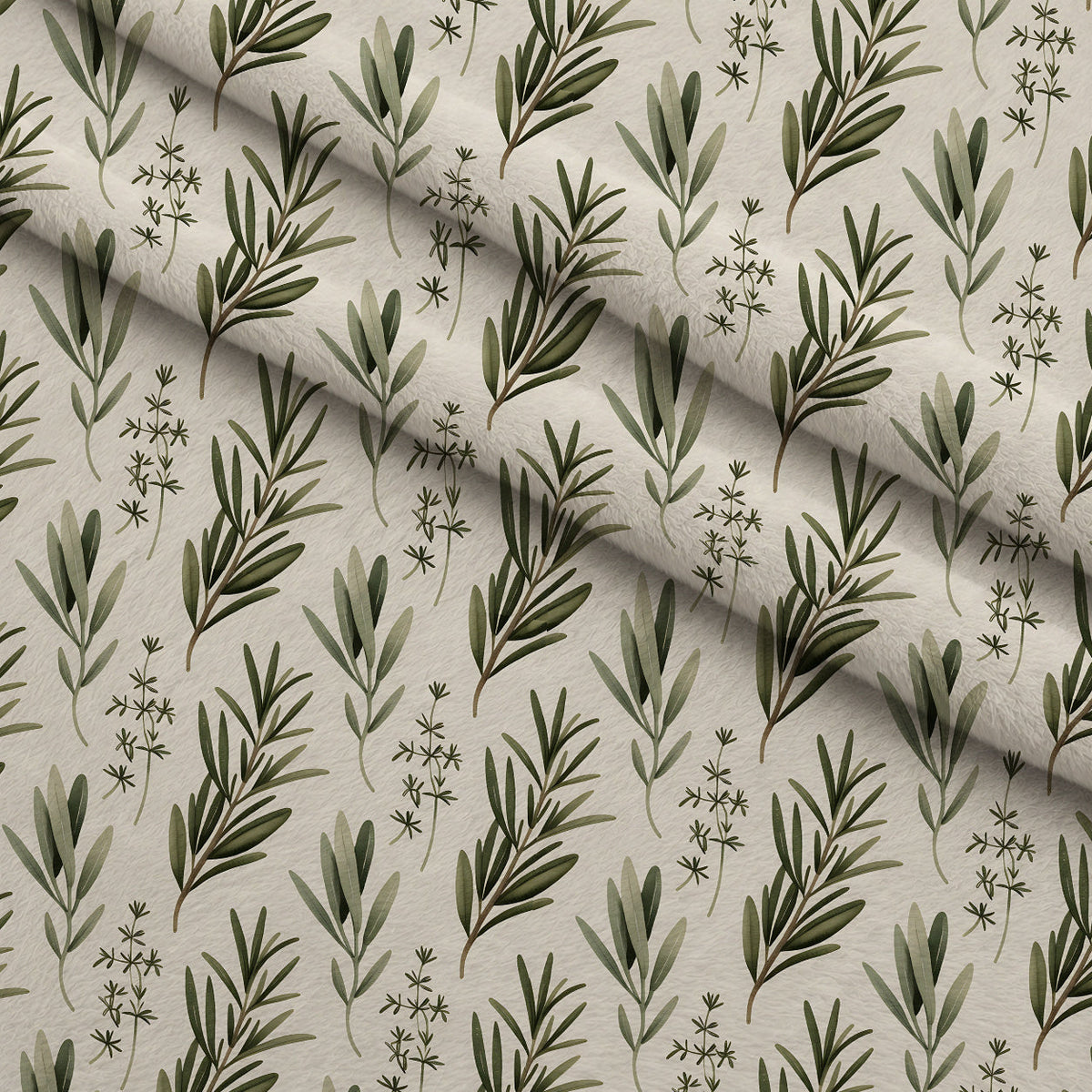 Rosemary Wreaths Pattern 2 Fleece Fabric — fleece fabric folded close-up preview (mv-fleece-v1:lying)