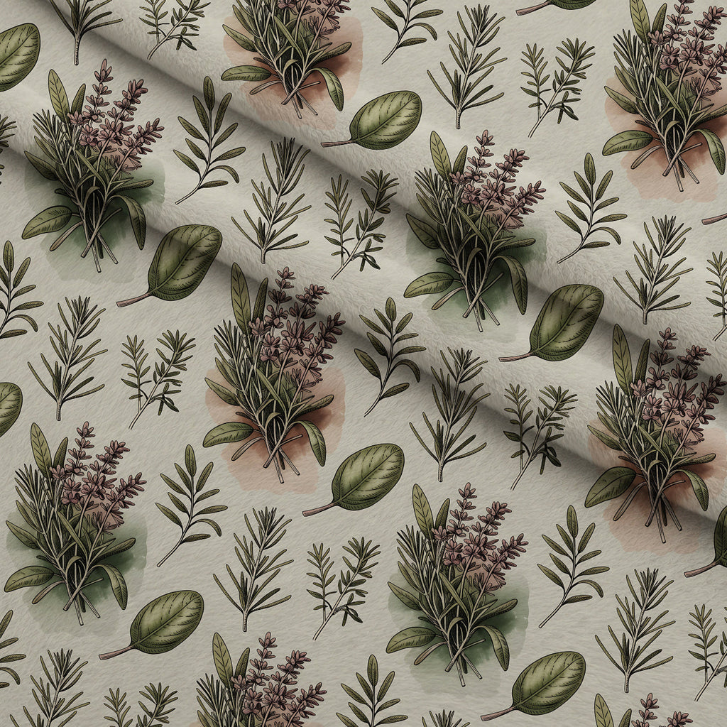 Rosemary Wreaths Pattern 23 Fleece Fabric — fleece fabric folded close-up preview (mv-fleece-v1:lying)