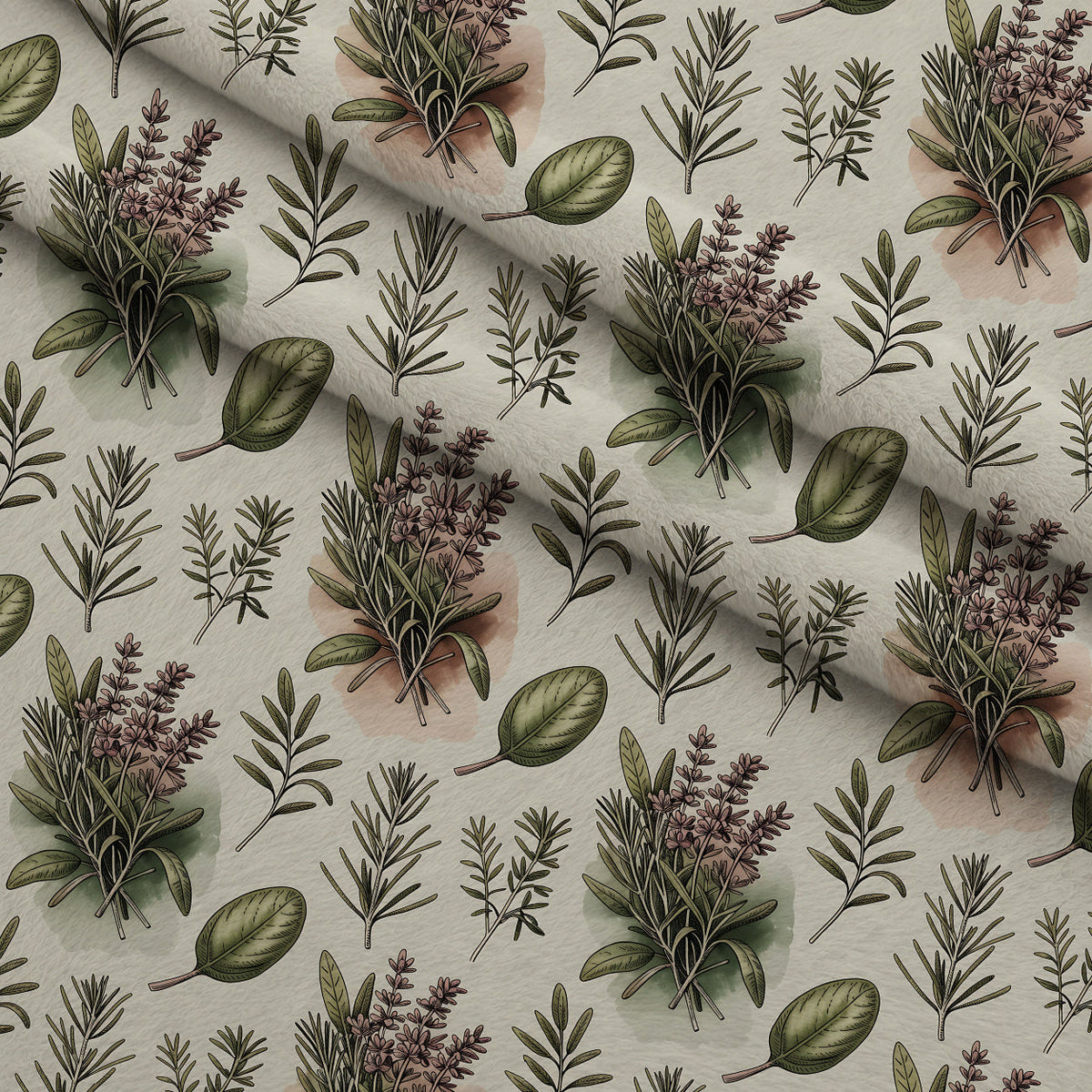 Rosemary Wreaths Pattern 23 Fleece Fabric — fleece fabric folded close-up preview (mv-fleece-v1:lying)