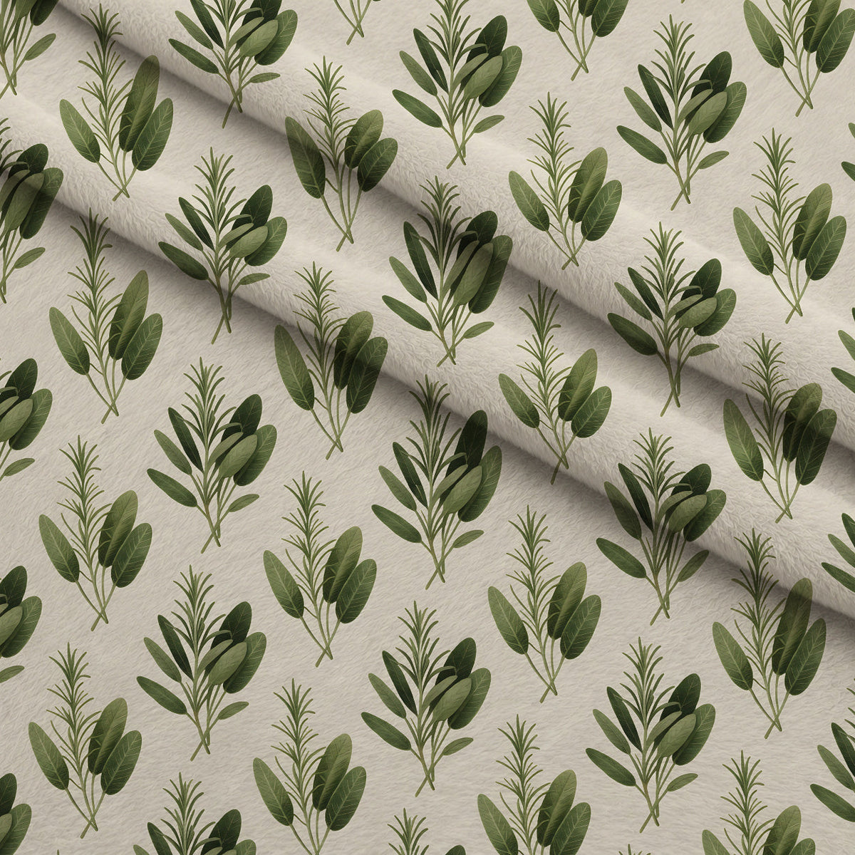 Rosemary Wreaths Pattern 27 Fleece Fabric — fleece fabric folded close-up preview (mv-fleece-v1:lying)