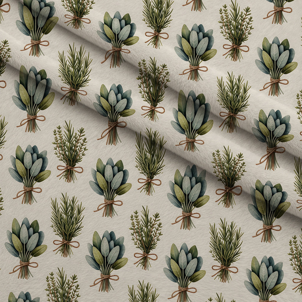 Rosemary Wreaths Pattern 32 Fleece Fabric — fleece fabric folded close-up preview (mv-fleece-v1:lying)