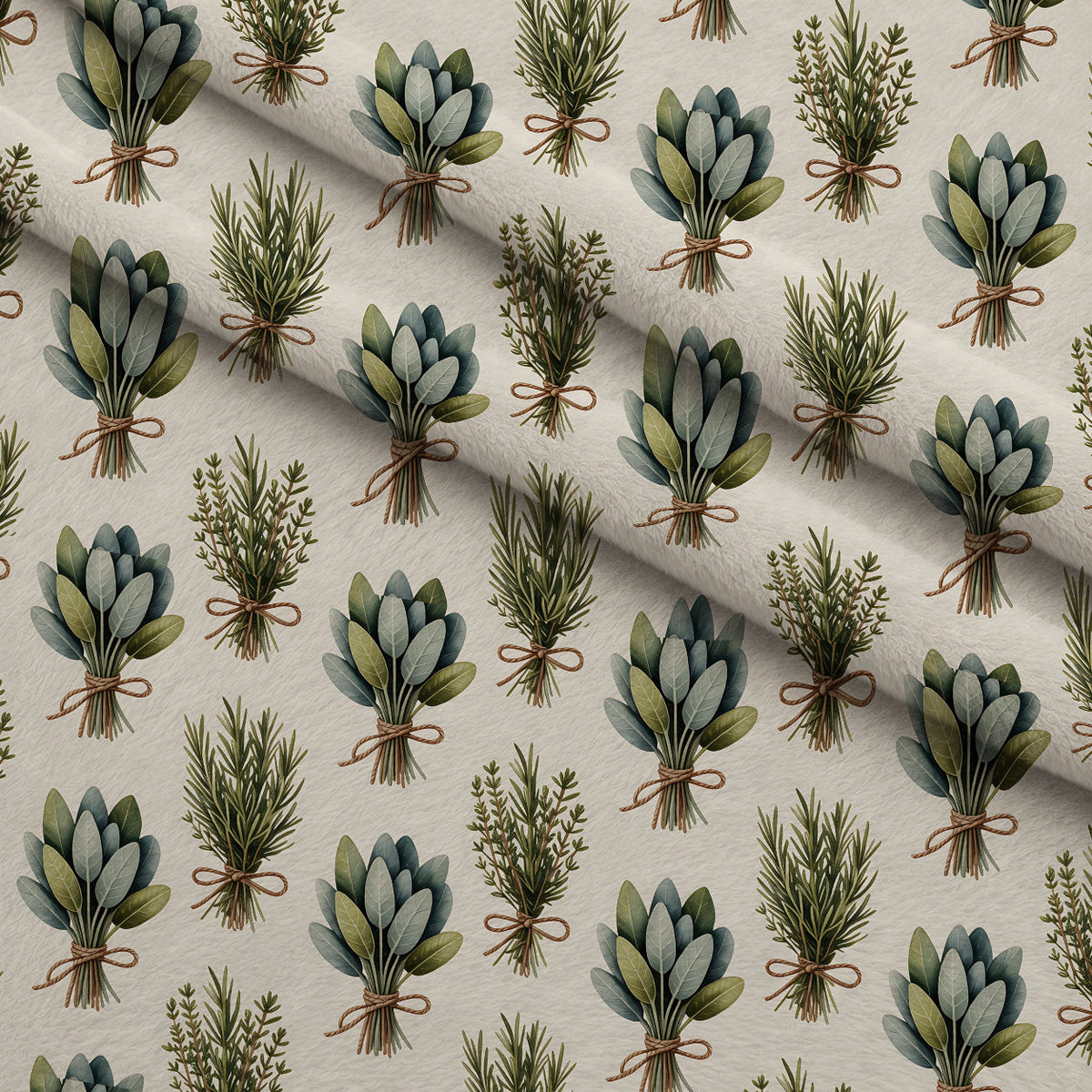 Rosemary Wreaths Pattern 32 Fleece Fabric — fleece fabric folded close-up preview (mv-fleece-v1:lying)