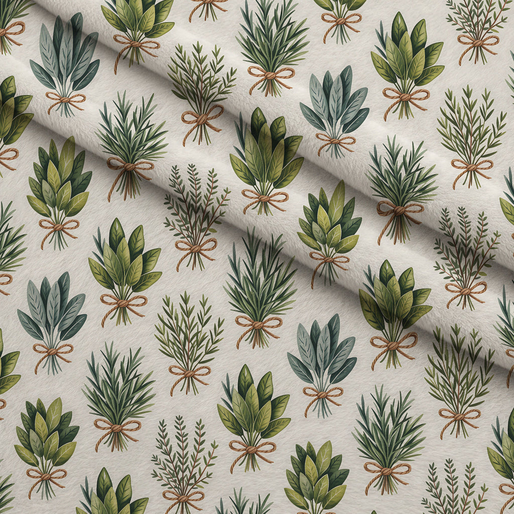 Rosemary Wreaths Pattern 34 Fleece Fabric — fleece fabric folded close-up preview (mv-fleece-v1:lying)