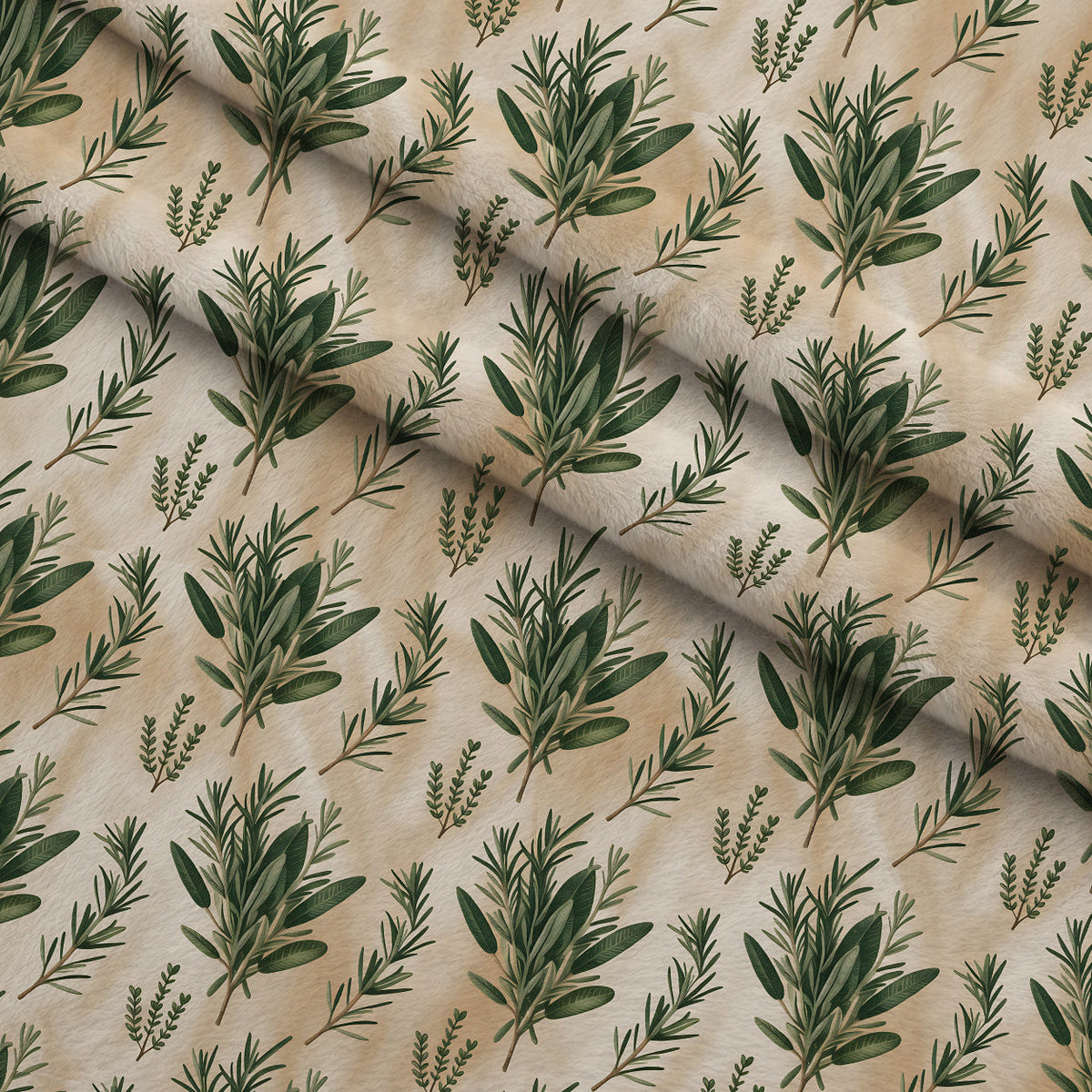 Rosemary Wreaths Pattern 36 Fleece Fabric — fleece fabric folded close-up preview (mv-fleece-v1:lying)