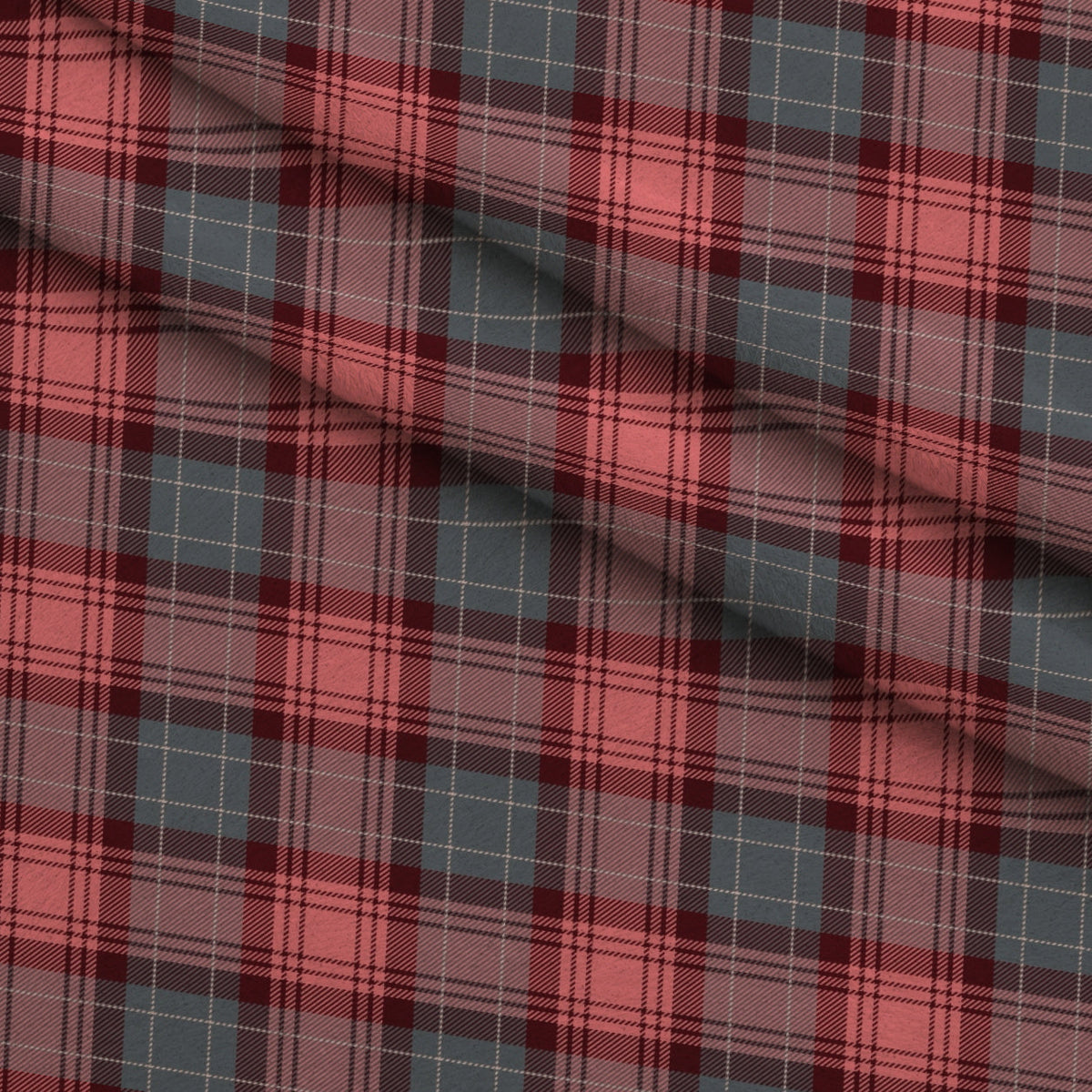 Rosewood Tartan Pattern 19 Fleece Fabric — fleece fabric folded close-up preview (mv-fleece-v1:lying)