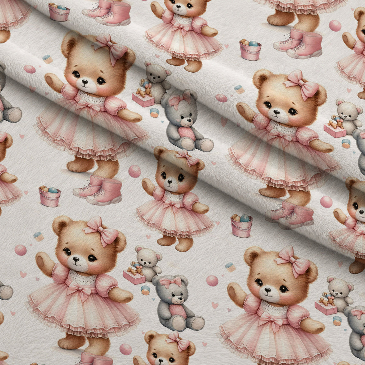 Rosy Balloon Cubs Pattern 10 Fleece Fabric — fleece fabric folded close-up preview (mv-fleece-v1:lying)