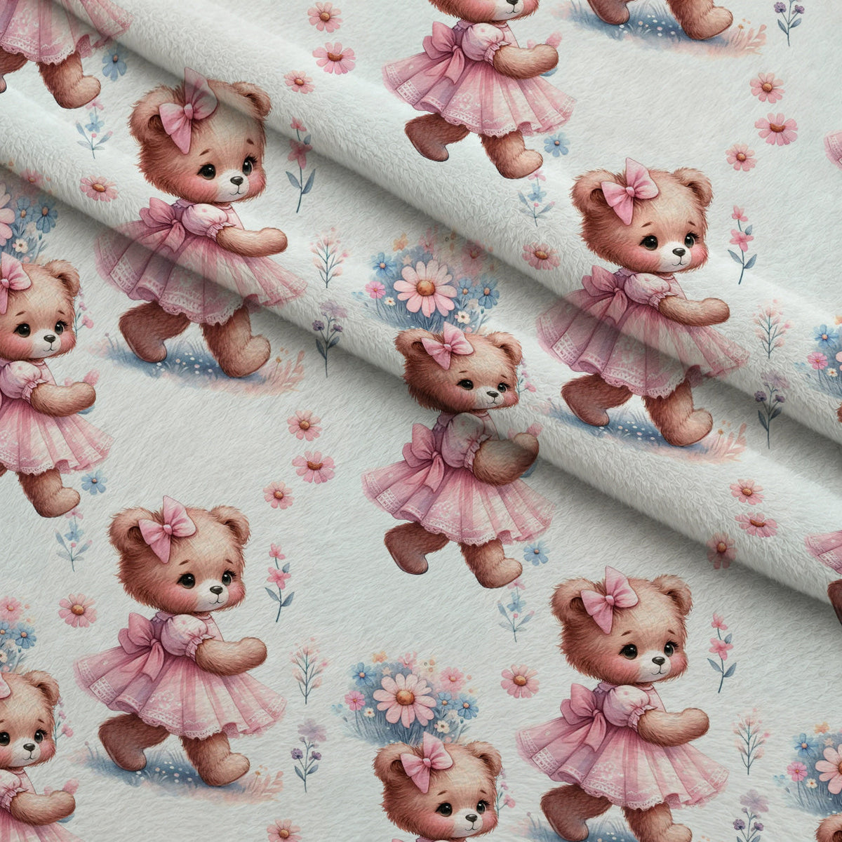 Rosy Balloon Cubs Pattern 3 Fleece Fabric — fleece fabric folded close-up preview (mv-fleece-v1:lying)