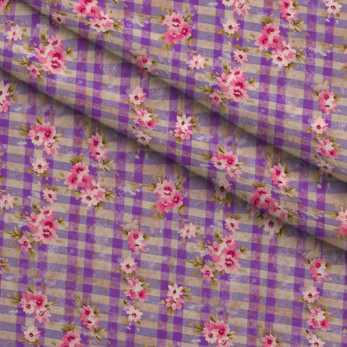 Rosy Gingham Pattern 10 Fleece Fabric — fleece fabric folded close-up preview (mv-fleece-v1:lying)