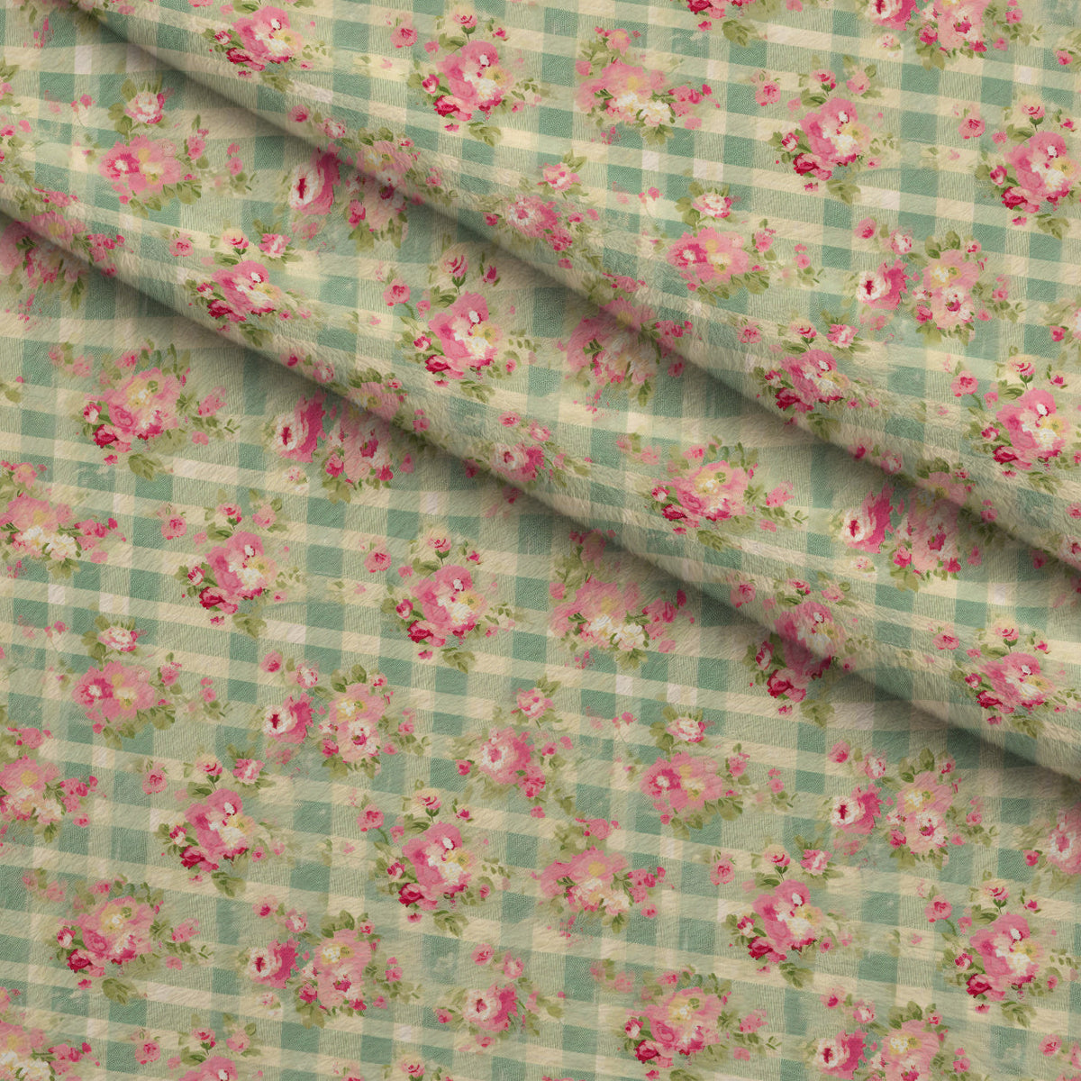 Rosy Gingham Pattern 11 Fleece Fabric — fleece fabric folded close-up preview (mv-fleece-v1:lying)
