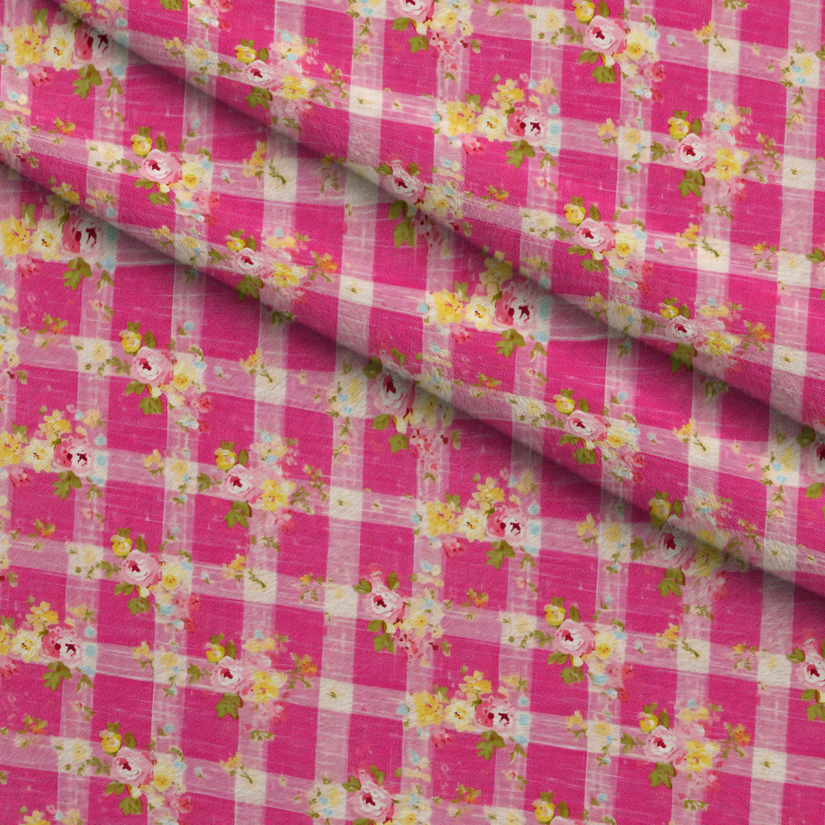 Rosy Gingham Pattern 12 Fleece Fabric — fleece fabric folded close-up preview (mv-fleece-v1:lying)