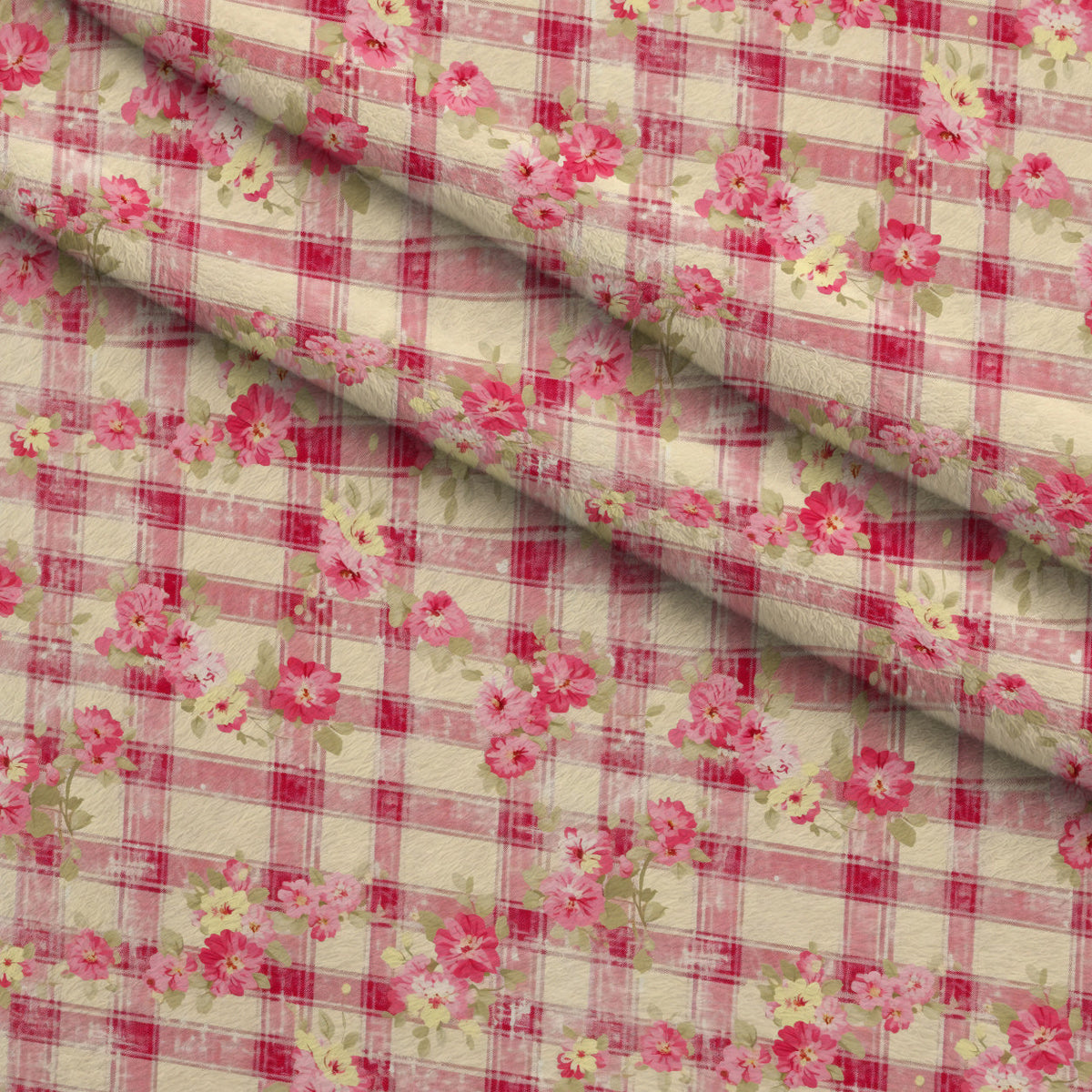 Rosy Gingham Pattern 13 Fleece Fabric — fleece fabric folded close-up preview (mv-fleece-v1:lying)