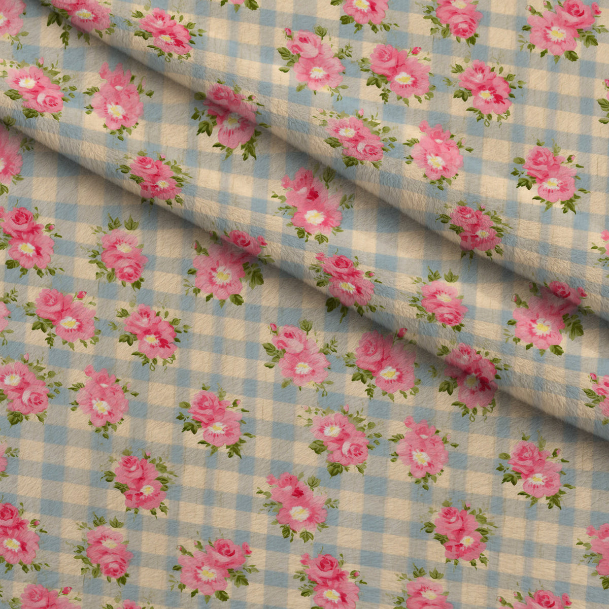 Rosy Gingham Pattern 15 Fleece Fabric — fleece fabric folded close-up preview (mv-fleece-v1:lying)