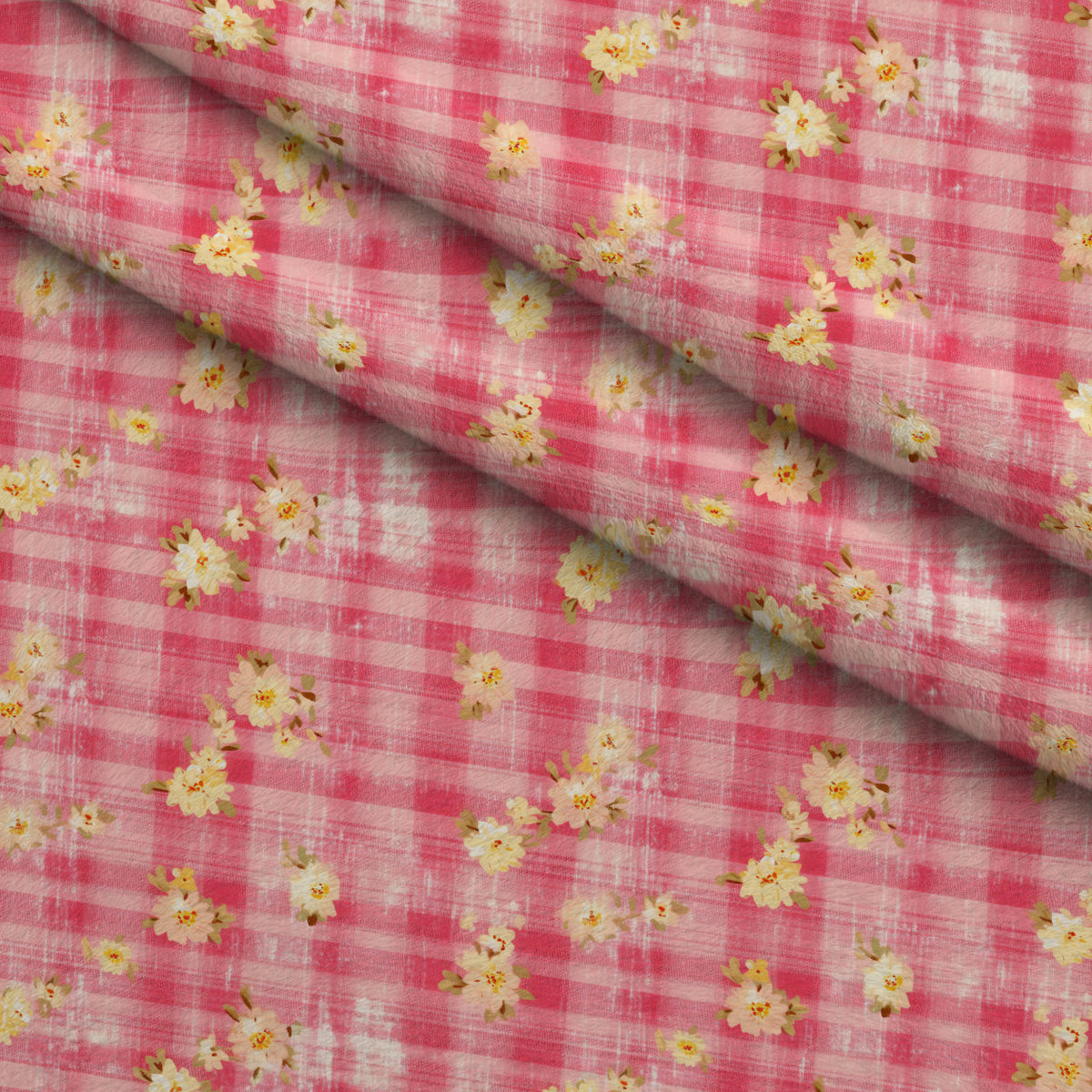Rosy Gingham Pattern 2 Fleece Fabric — fleece fabric folded close-up preview (mv-fleece-v1:lying)