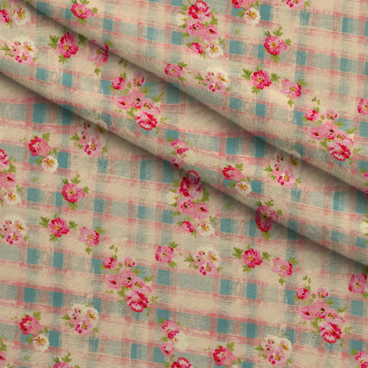 Rosy Gingham Pattern 3 Fleece Fabric — fleece fabric folded close-up preview (mv-fleece-v1:lying)