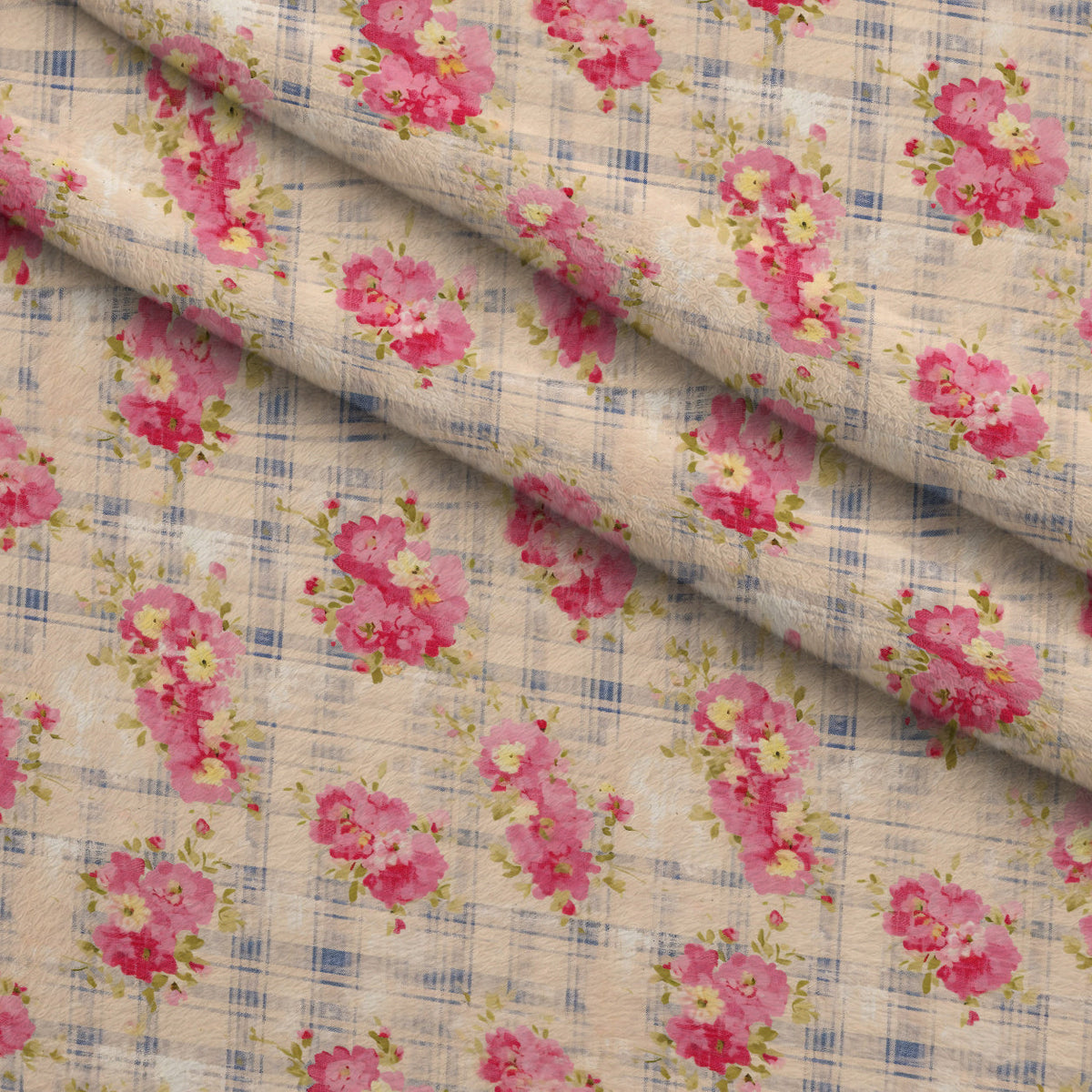 Rosy Gingham Pattern 4 Fleece Fabric — fleece fabric folded close-up preview (mv-fleece-v1:lying)