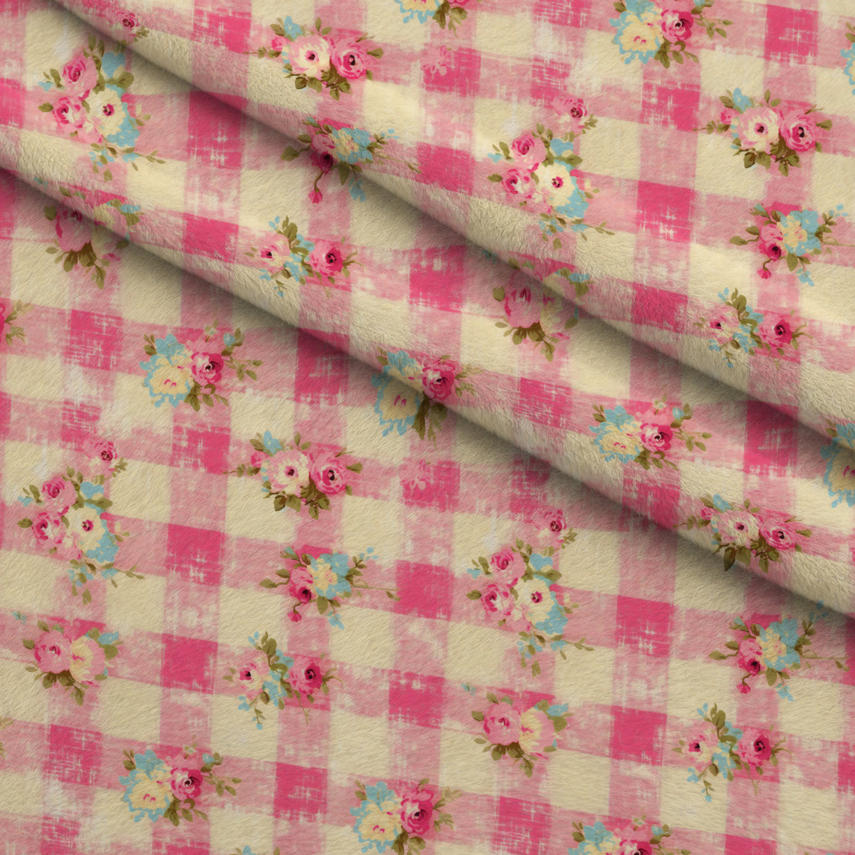Rosy Gingham Pattern 5 Fleece Fabric — fleece fabric folded close-up preview (mv-fleece-v1:lying)