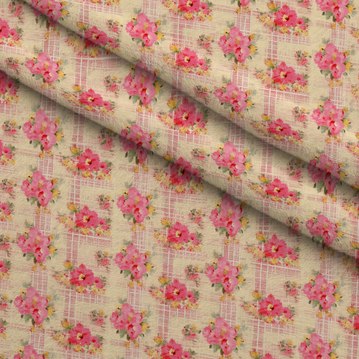 Rosy Gingham Pattern 6 Fleece Fabric — fleece fabric folded close-up preview (mv-fleece-v1:lying)
