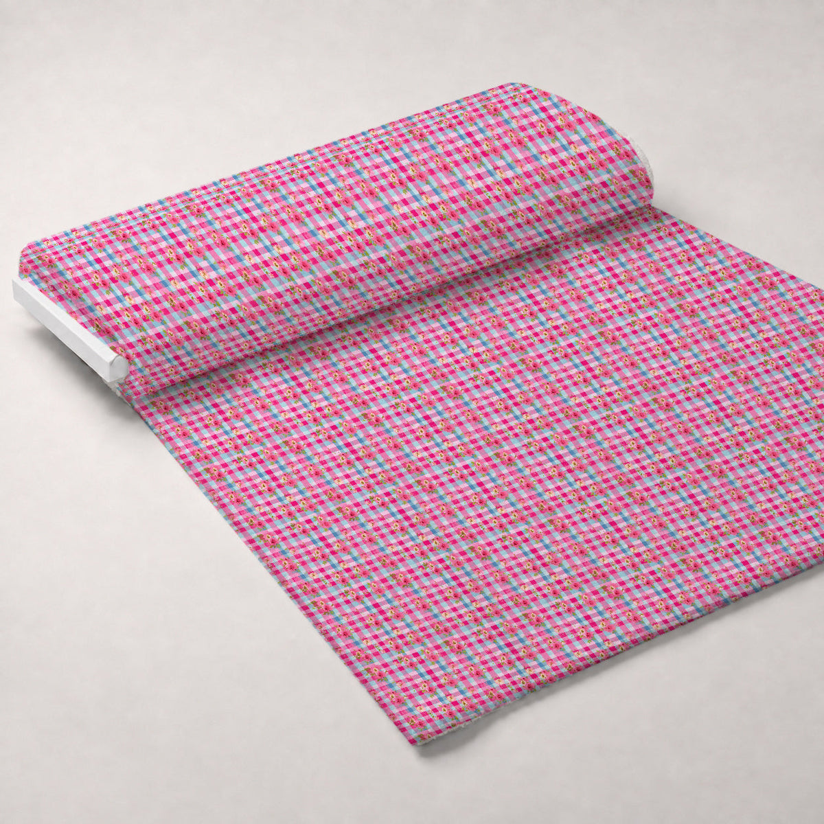 Rosy Gingham Pattern 7 Fleece Fabric — fleece fabric unrolled bolt preview (mv-fleece-v1:bolt)