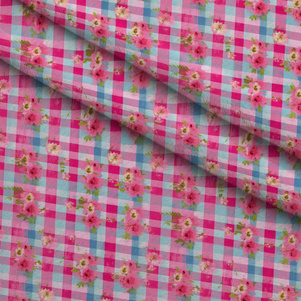 Rosy Gingham Pattern 7 Fleece Fabric — fleece fabric folded close-up preview (mv-fleece-v1:lying)