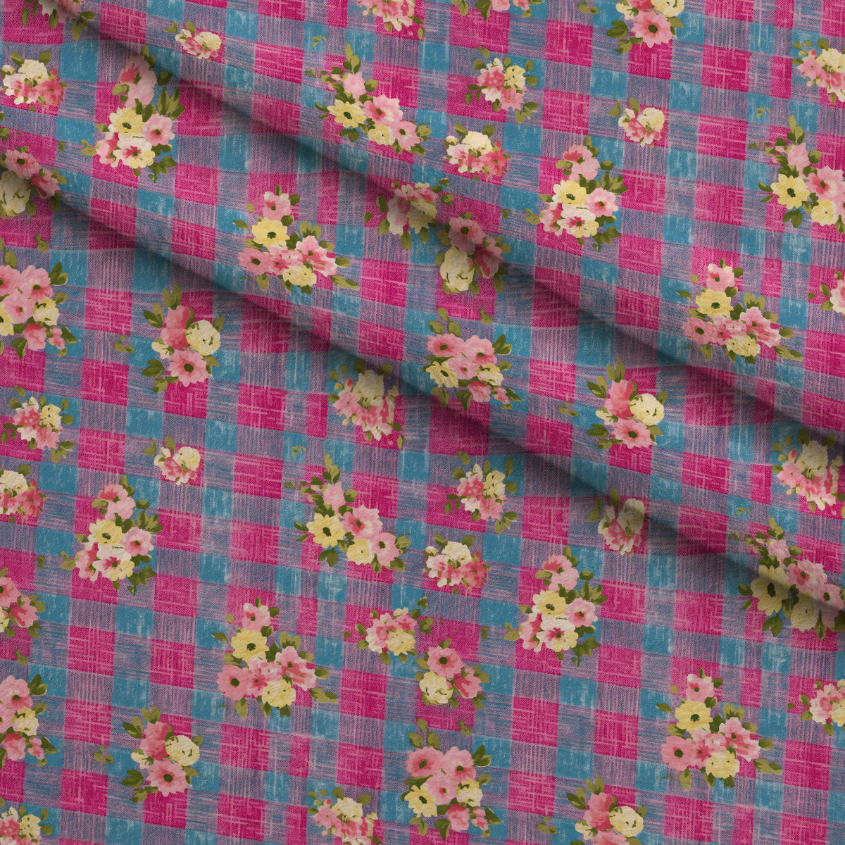 Rosy Gingham Pattern 8 Fleece Fabric — fleece fabric folded close-up preview (mv-fleece-v1:lying)