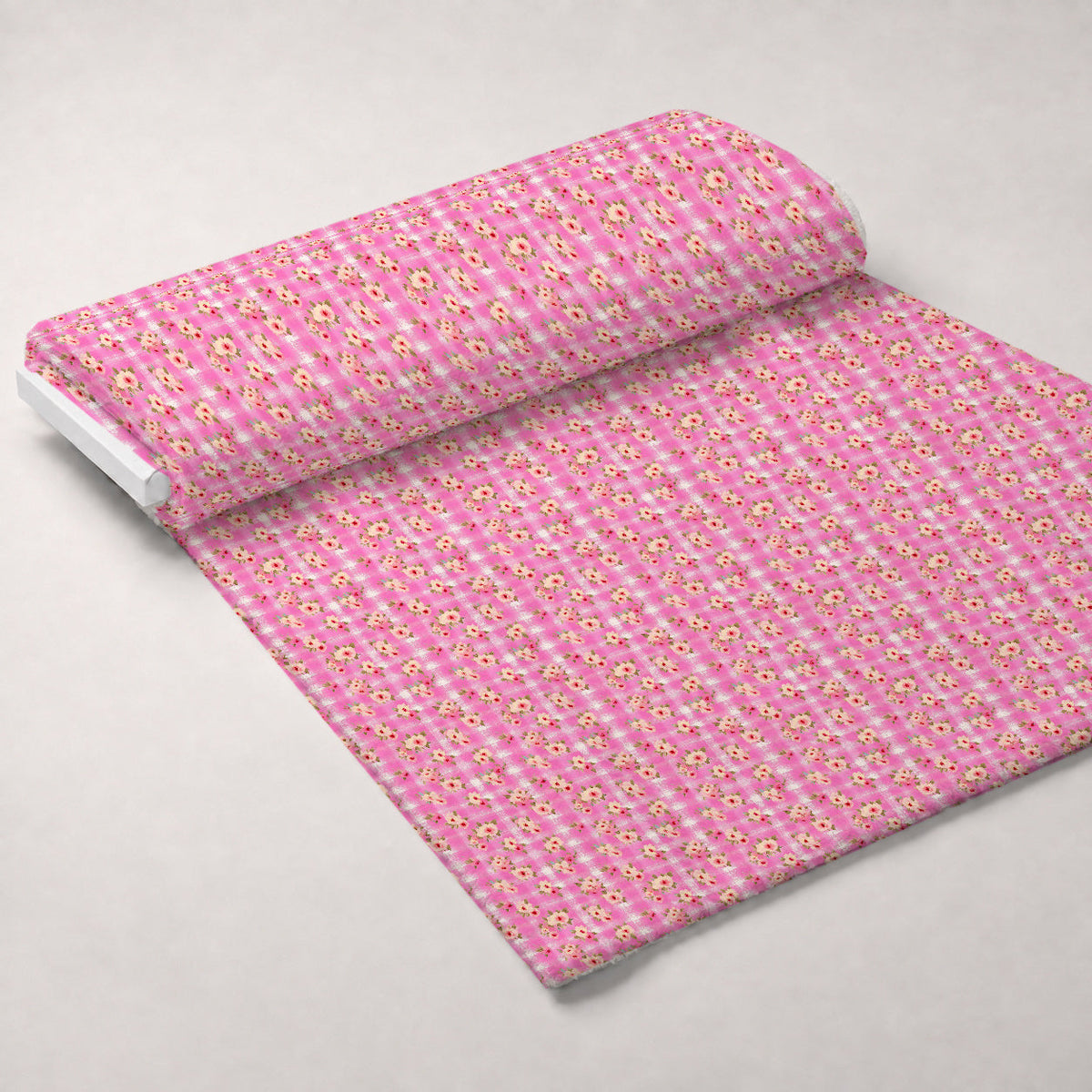 Rosy Gingham Pattern 9 Fleece Fabric — fleece fabric unrolled bolt preview (mv-fleece-v1:bolt)