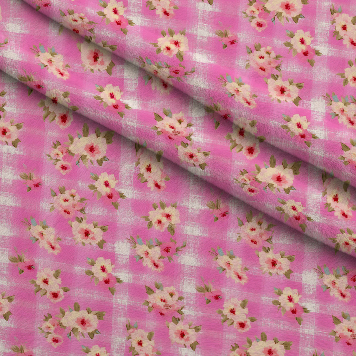 Rosy Gingham Pattern 9 Fleece Fabric — fleece fabric folded close-up preview (mv-fleece-v1:lying)