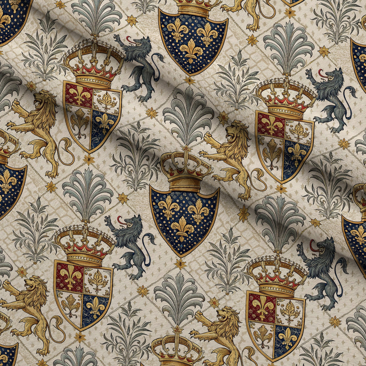 Royal Crest Pattern 2 Fleece Fabric — fleece fabric folded close-up preview (mv-fleece-v1:lying)