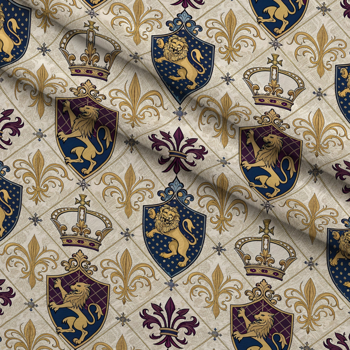 Royal Crest Pattern 3 Fleece Fabric — fleece fabric folded close-up preview (mv-fleece-v1:lying)