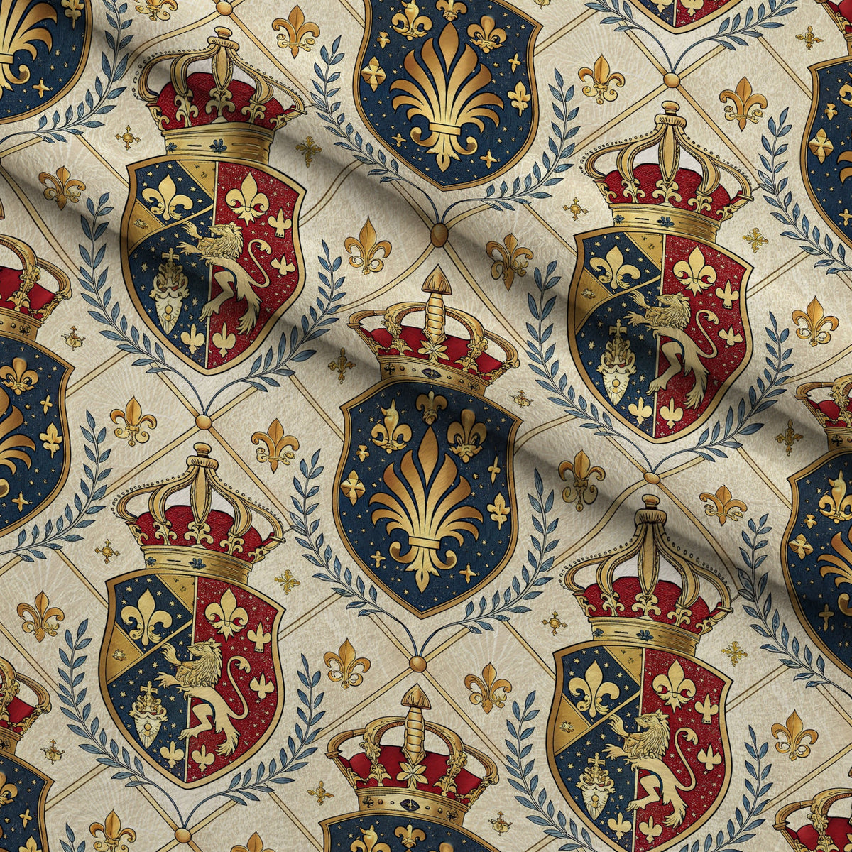 Royal Crest Pattern 5 Fleece Fabric — fleece fabric folded close-up preview (mv-fleece-v1:lying)