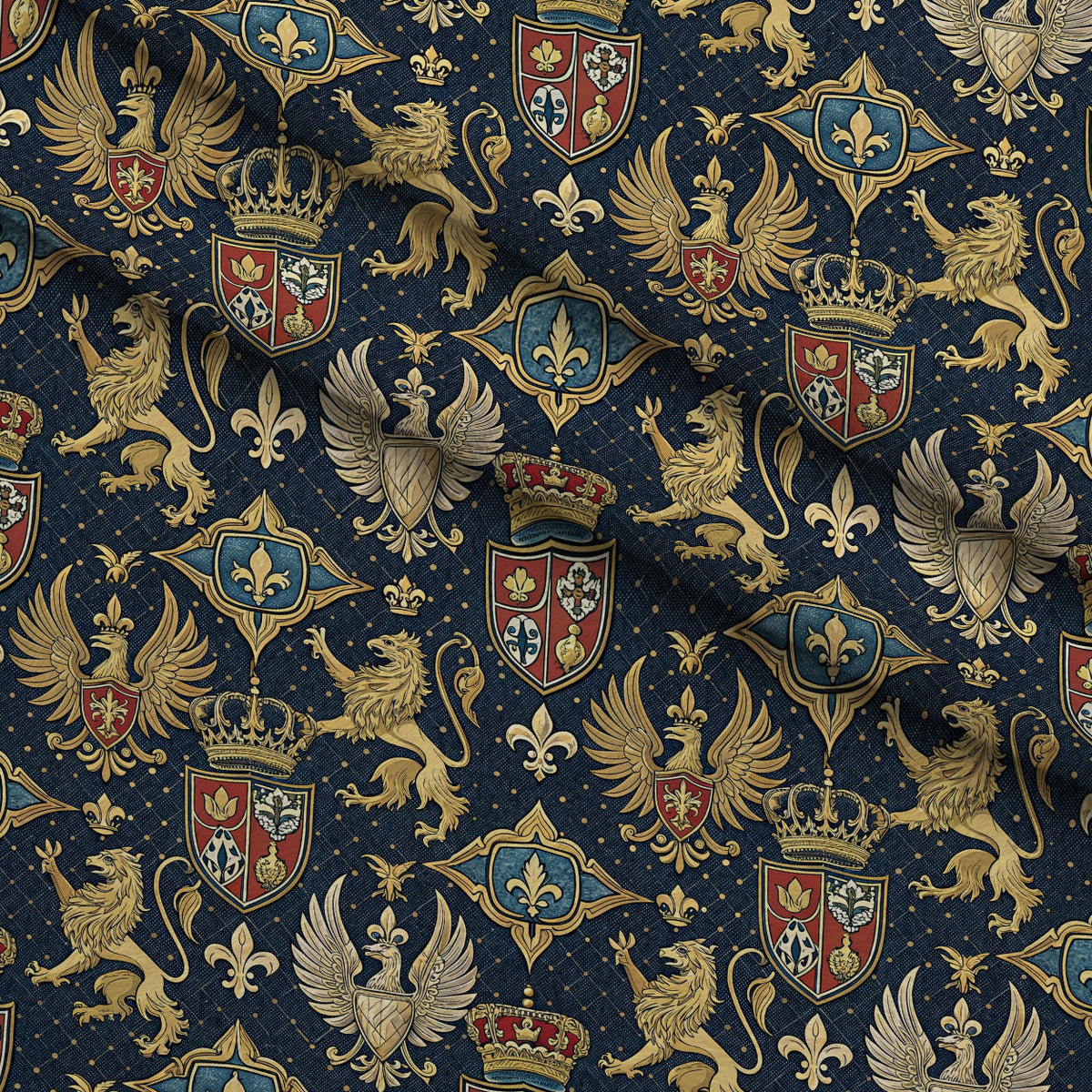 Royal Crest Pattern 7 Fleece Fabric — fleece fabric folded close-up preview (mv-fleece-v1:lying)