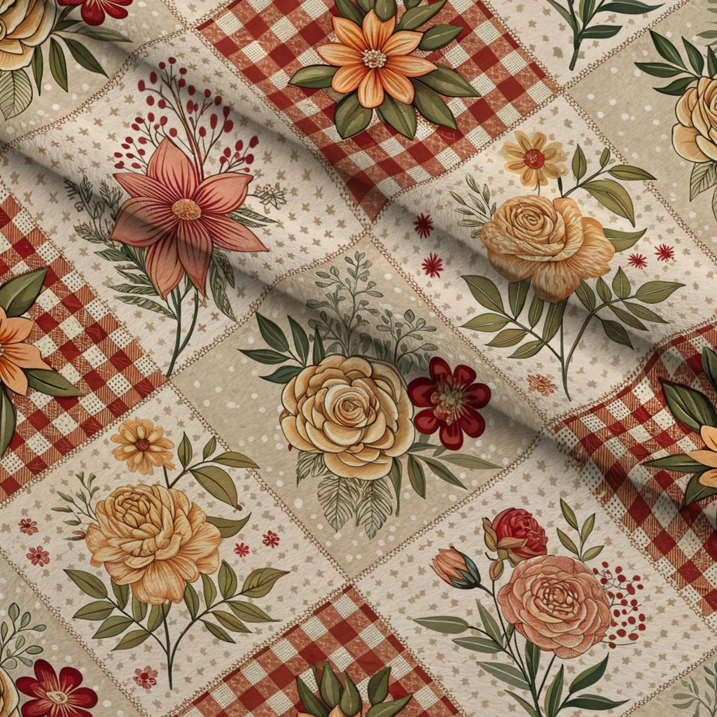 Rustic Patchwork Quilt Pattern 1 Fleece Fabric — fleece fabric folded close-up preview (mv-fleece-v1:lying)