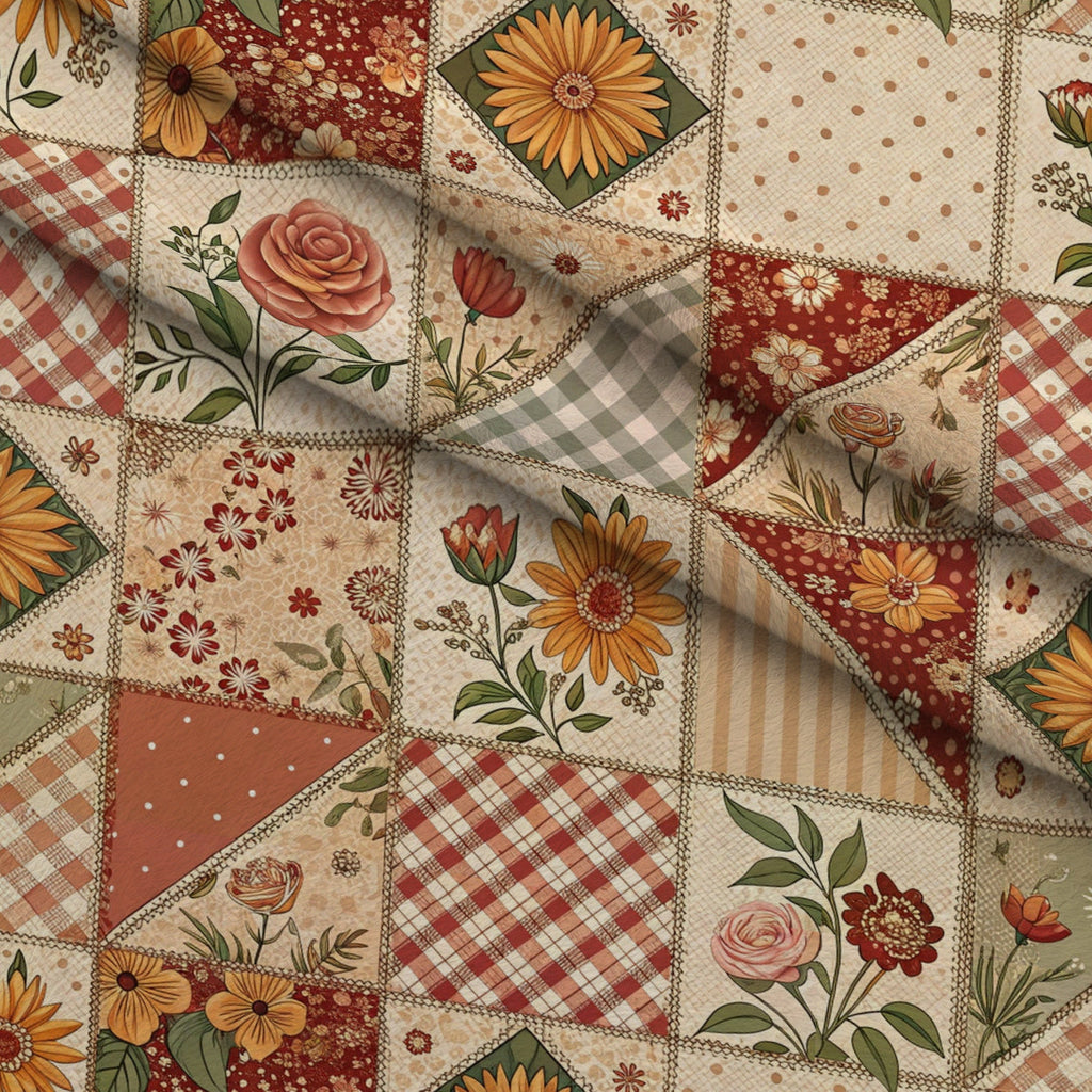 Rustic Patchwork Quilt Pattern 10 Fleece Fabric — fleece fabric folded close-up preview (mv-fleece-v1:lying)