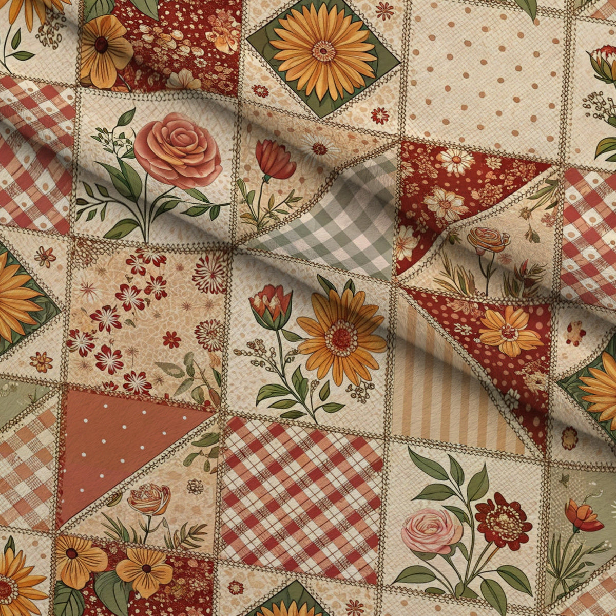 Rustic Patchwork Quilt Pattern 10 Fleece Fabric — fleece fabric folded close-up preview (mv-fleece-v1:lying)