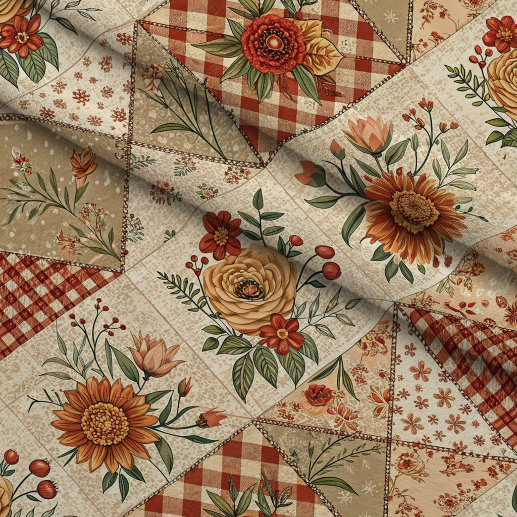 Rustic Patchwork Quilt Pattern 2 Fleece Fabric — fleece fabric folded close-up preview (mv-fleece-v1:lying)