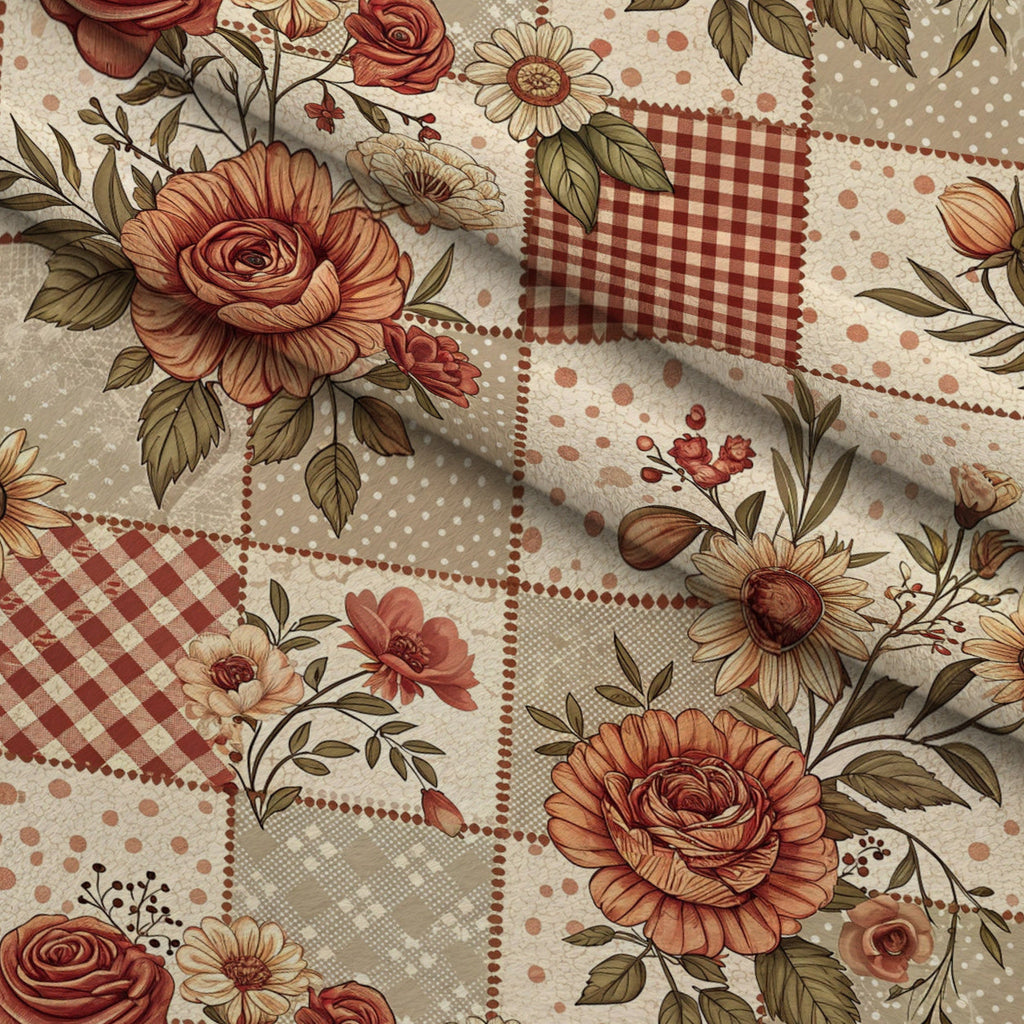 Rustic Patchwork Quilt Pattern 3 Fleece Fabric — fleece fabric folded close-up preview (mv-fleece-v1:lying)