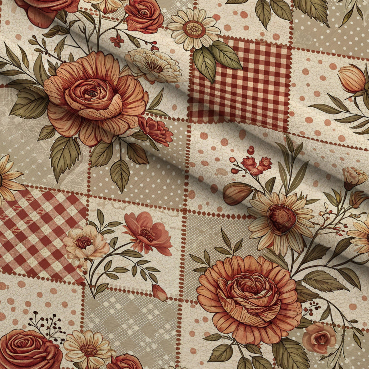 Rustic Patchwork Quilt Pattern 3 Fleece Fabric — fleece fabric folded close-up preview (mv-fleece-v1:lying)