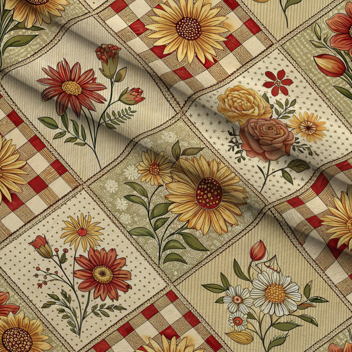 Rustic Patchwork Quilt Pattern 4 Fleece Fabric — fleece fabric folded close-up preview (mv-fleece-v1:lying)