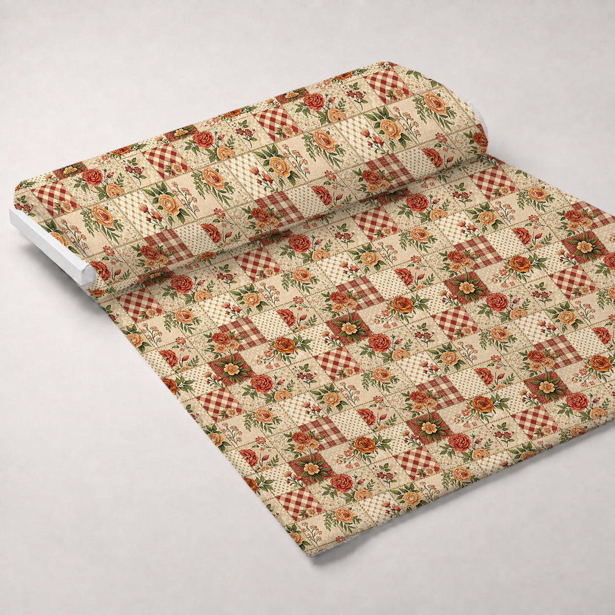Rustic Patchwork Quilt Pattern 5 Fleece Fabric — fleece fabric unrolled bolt preview (mv-fleece-v1:bolt)